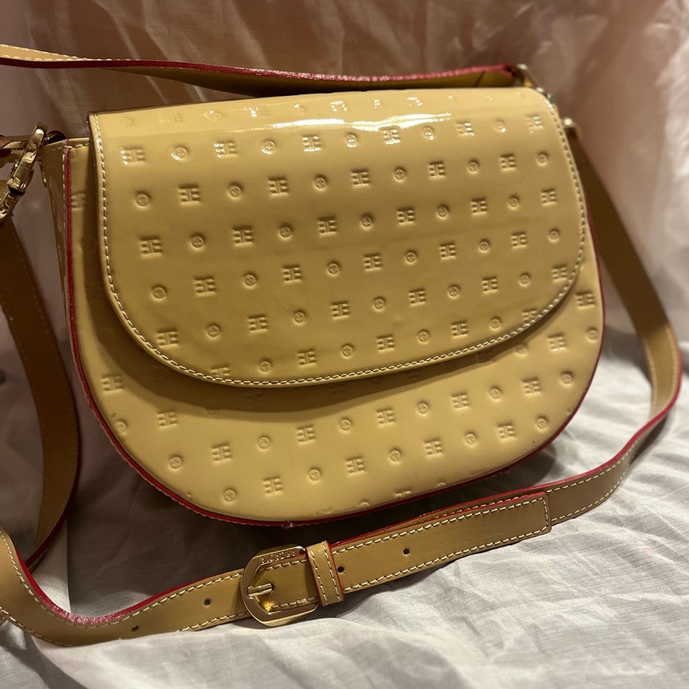 Arcadia Cappuccino Embossed Glossy Italian Leather Satchel Like New